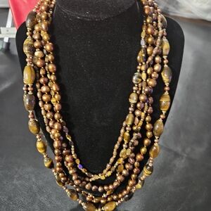 Coldwater Creek Tigers Eye Stone Multi-Strand Brown Necklace
